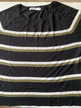 Jersey Zara Rayas Finas Negro Verde Blanco
