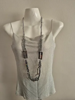 Colar Comprido Missangas Prateado