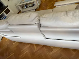 Sofá Piel Relax Manual 3 Plazas Crema