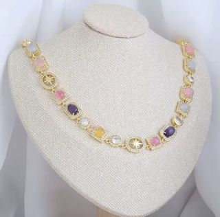 Collar y pulsera oro 14K laminado multicolor