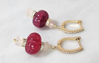 Orecchini con Rubini e Quarzo Rosa Naturali