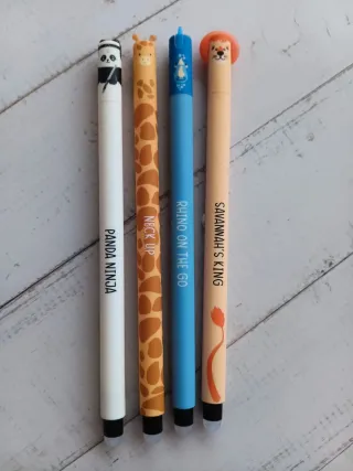 4 Canetas Apagáveis Fofas Animais