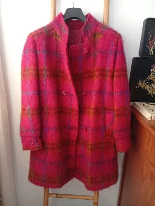 Abrigo vintage francés cuadros multicolor