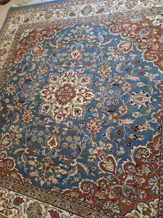 Tappeto persiano lana blu e rosso Tabriz autentico