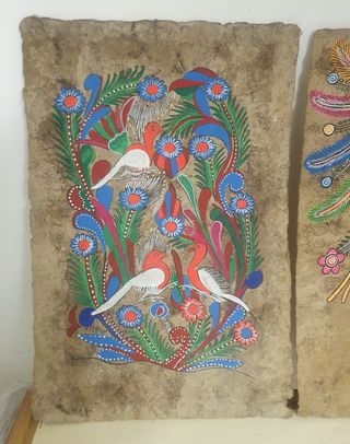 2 dipinti arte popolare messicana su corteccia