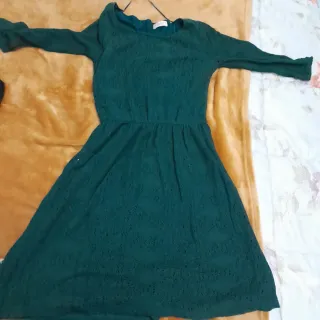 Vestido verde botella encaje manga larga