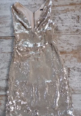 Vestido Zara lentejuelas plateado