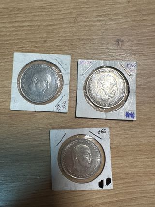 3 Monedas 100 Pesetas 1966 Plata