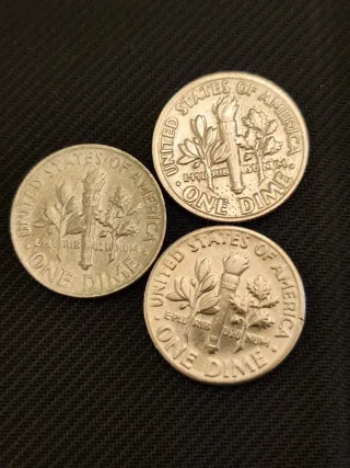 Lote 3 Monedas 10 Céntimos EE. UU. Roosevelt Dime