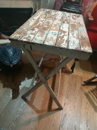 Mesa plegable rústica madera y metal