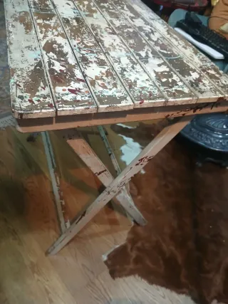 Mesa plegable rústica madera y metal