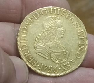 Moneda de Oro Antigua 1756 ,pelucona Fernando VI.