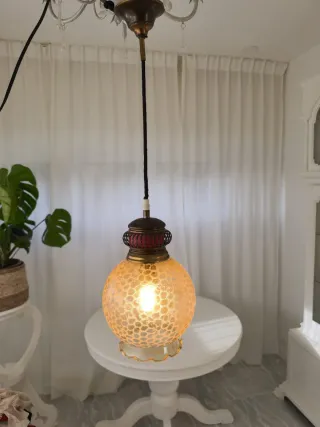 Lámpara Vintage Cristal Dorado y Rojo