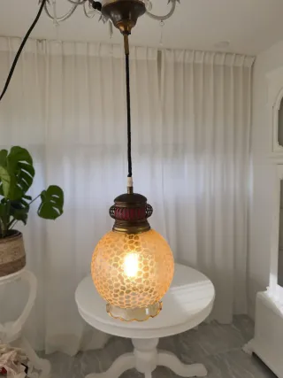 Lámpara Vintage Cristal Dorado y Rojo