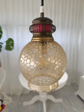 Lámpara Vintage Cristal Dorado y Rojo