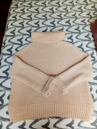 Jersey oversize cuello alto punto bobo rosa