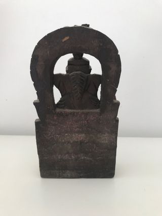 Estátua Ganesha Madeira Esculpida Pintada Mão