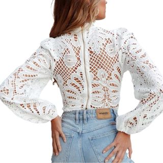 Blusa Encaje Manga Larga Talla S