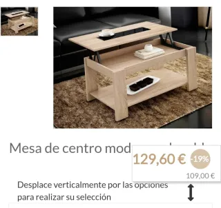 Mesa de centro elevable