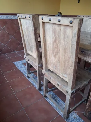 Mesa Madera Rústica Campestre y 6 sillas Antiguas