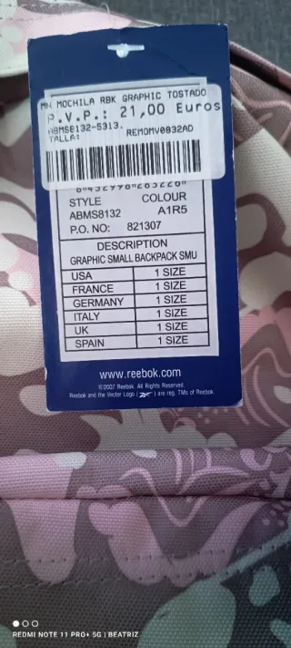 Mochila Reebok pequeña estampado