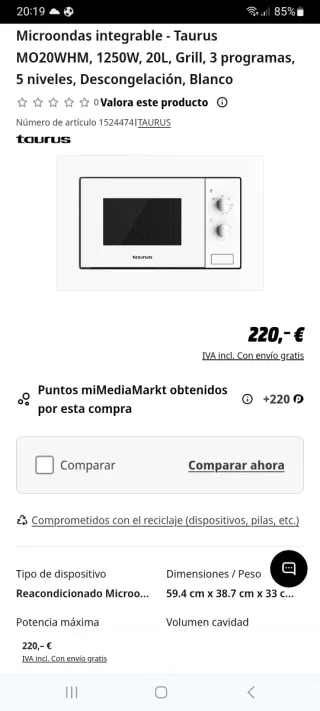 Microondas Integrable Taurus