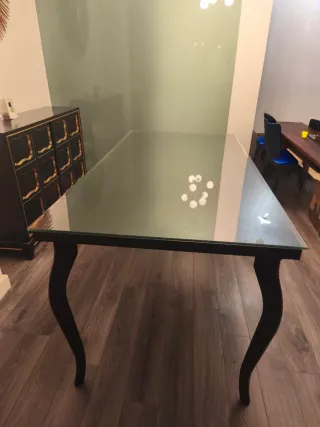 Mesa de comedor cristal y madera
