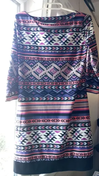 Vestido manga codo estampado étnico