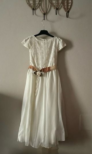 Vestido Comunión Niña Blanco y Dorado