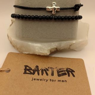 Pulseras Barter, mod 350, Cruz Plateada Negra