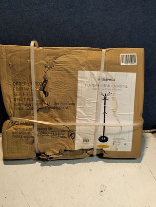 Perchero metálico con base de mármol, 14 ganchos, 173 cm – Marrón oscuro