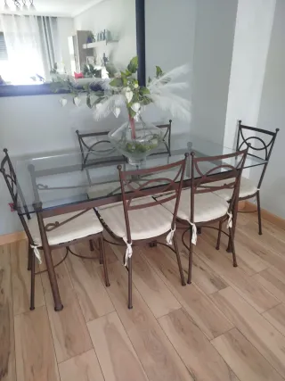 Mesa Comedor Hierro Forjado y Cristal