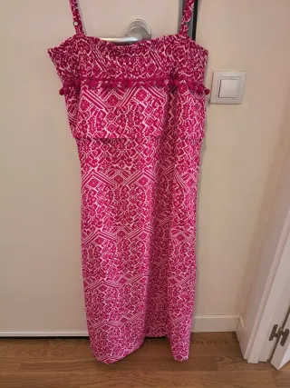 Vestido largo estampado rosa y blanco T38