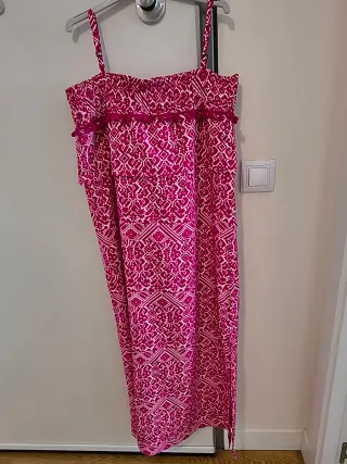 Vestido largo estampado rosa y blanco T38