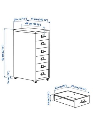 Cajonera HELMER Ikea GRIS OSCURO 28x69cm