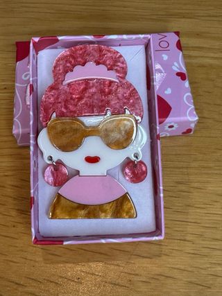 Broche mujer gafas sol rosa y dorado