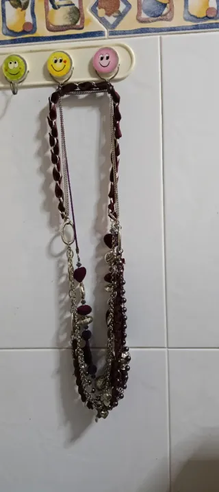 Collar largo plata y morado