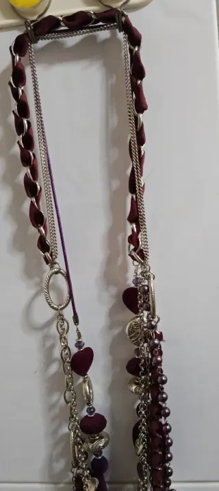 Collar largo plata y morado