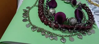 Collar largo plata y morado