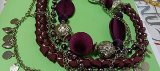 Collar largo plata y morado