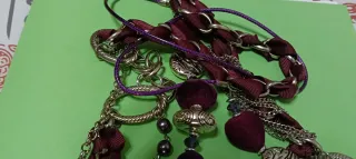 Collar largo plata y morado