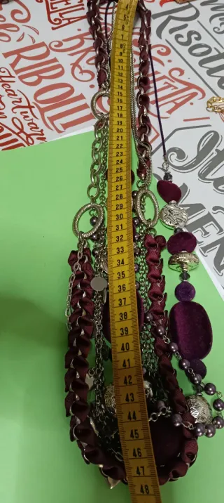 Collar largo plata y morado
