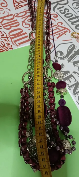 Collar largo plata y morado