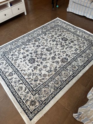 Alfombra decorativa salón beige y azul