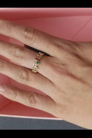 Anillo bañado oro 18kt con circonitas de colores