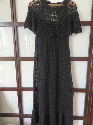 Vestido largo punto pointelle volante forro interi