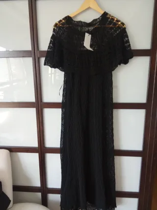 Vestido largo punto pointelle volante forro interi