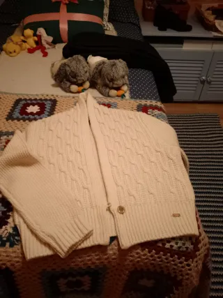 Chaqueta corta de lana beige talla única