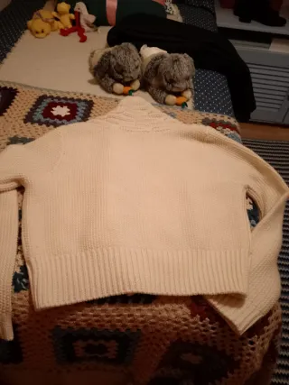 Chaqueta corta de lana beige talla única