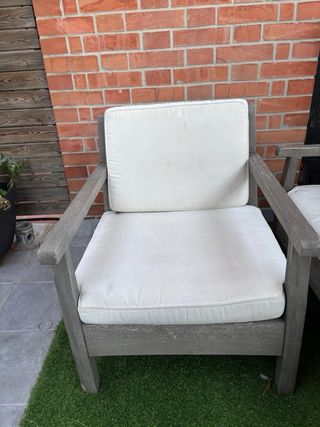 Conjunto 3 sillones jardín madera y tela